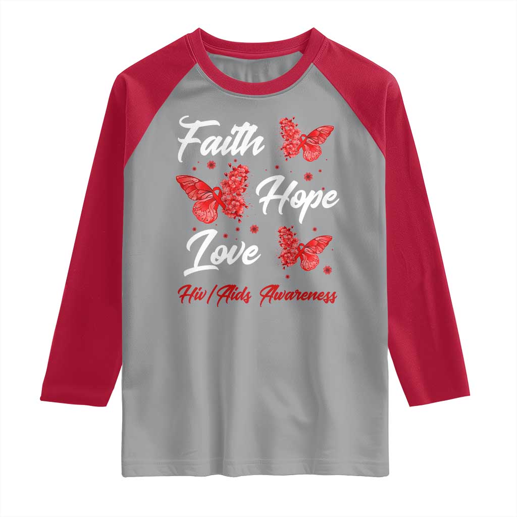 Faith Hope Love HIV AIDS Awareness Butterfly Gift Raglan Shirt - Wonder Print Shop