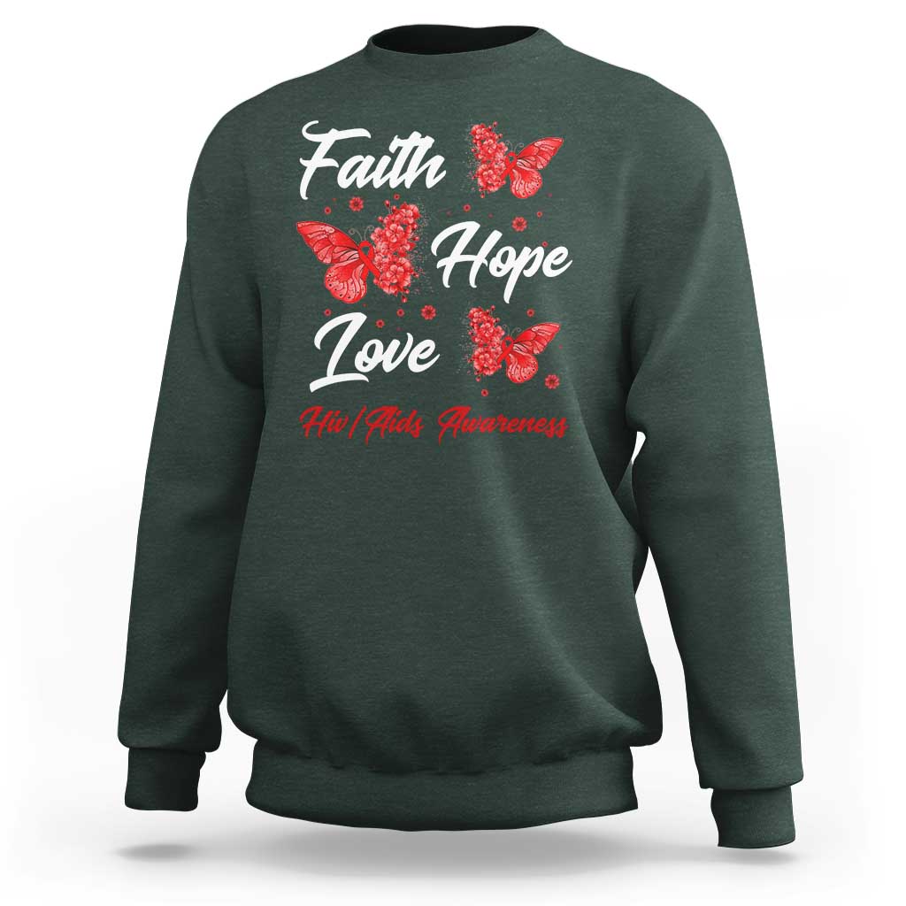 Faith Hope Love HIV AIDS Awareness Butterfly Gift Sweatshirt - Wonder Print Shop