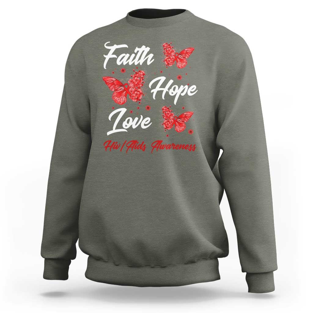 Faith Hope Love HIV AIDS Awareness Butterfly Gift Sweatshirt - Wonder Print Shop