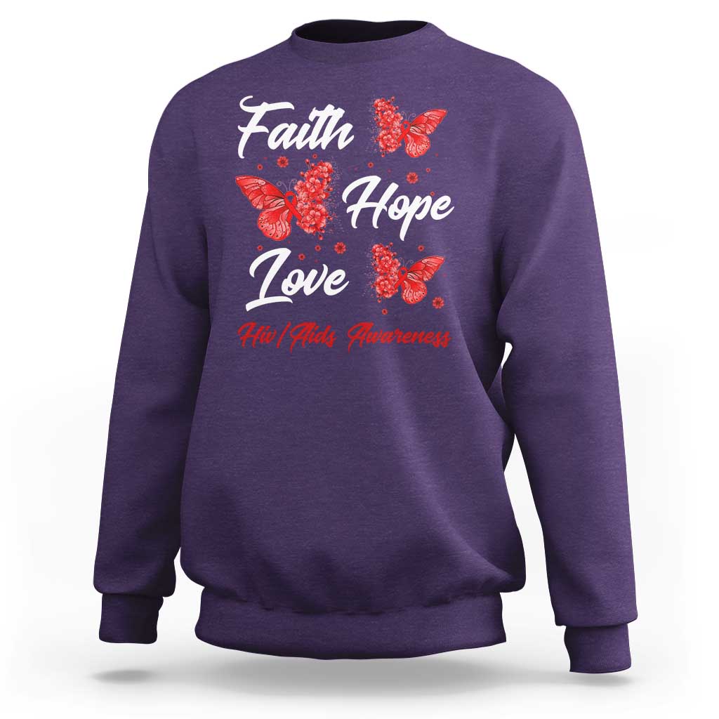 Faith Hope Love HIV AIDS Awareness Butterfly Gift Sweatshirt - Wonder Print Shop