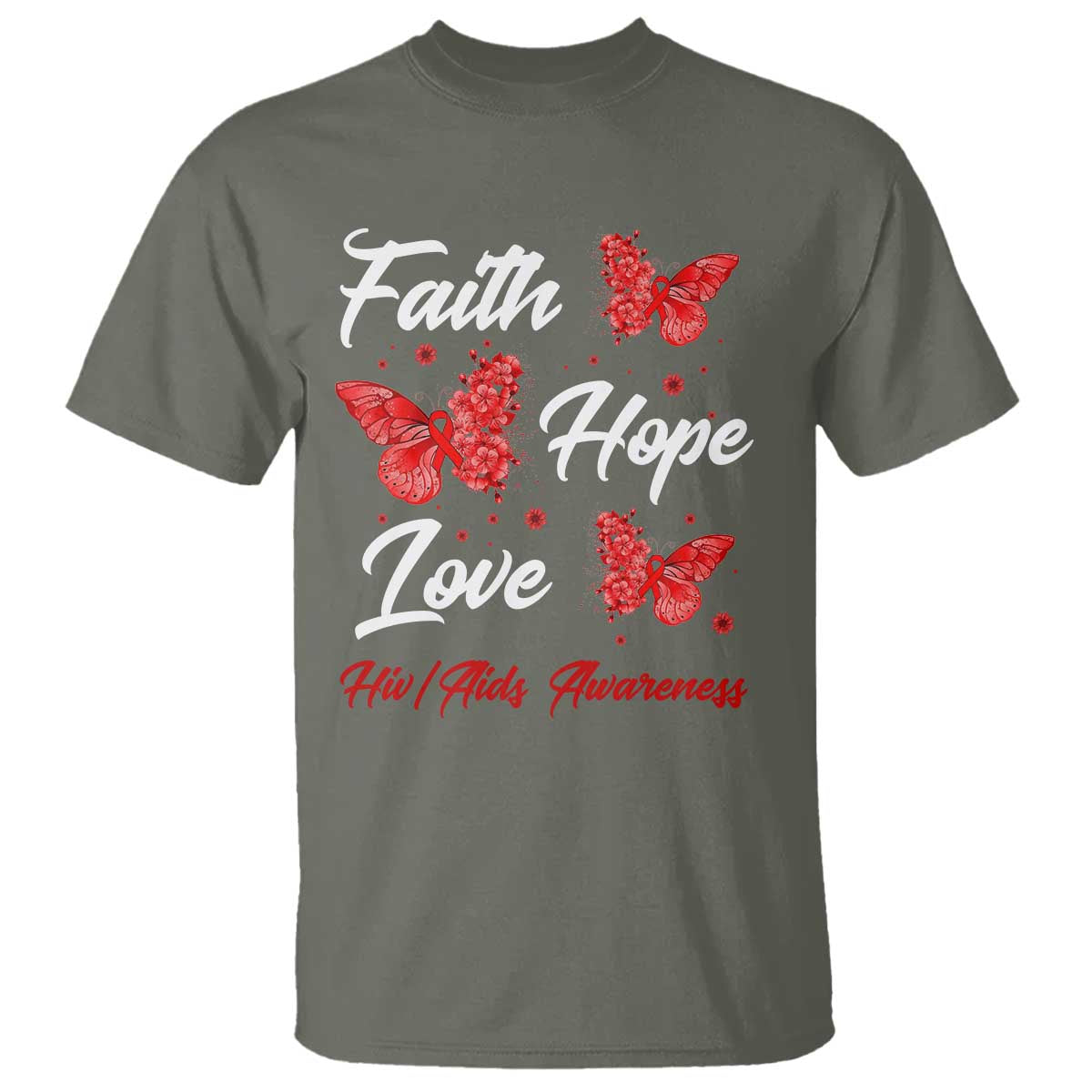 Faith Hope Love HIV AIDS Awareness Butterfly Gift T Shirt - Wonder Print Shop