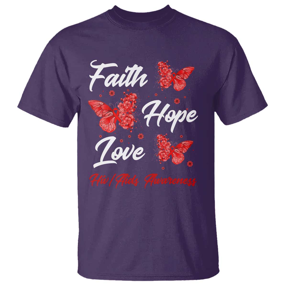Faith Hope Love HIV AIDS Awareness Butterfly Gift T Shirt - Wonder Print Shop