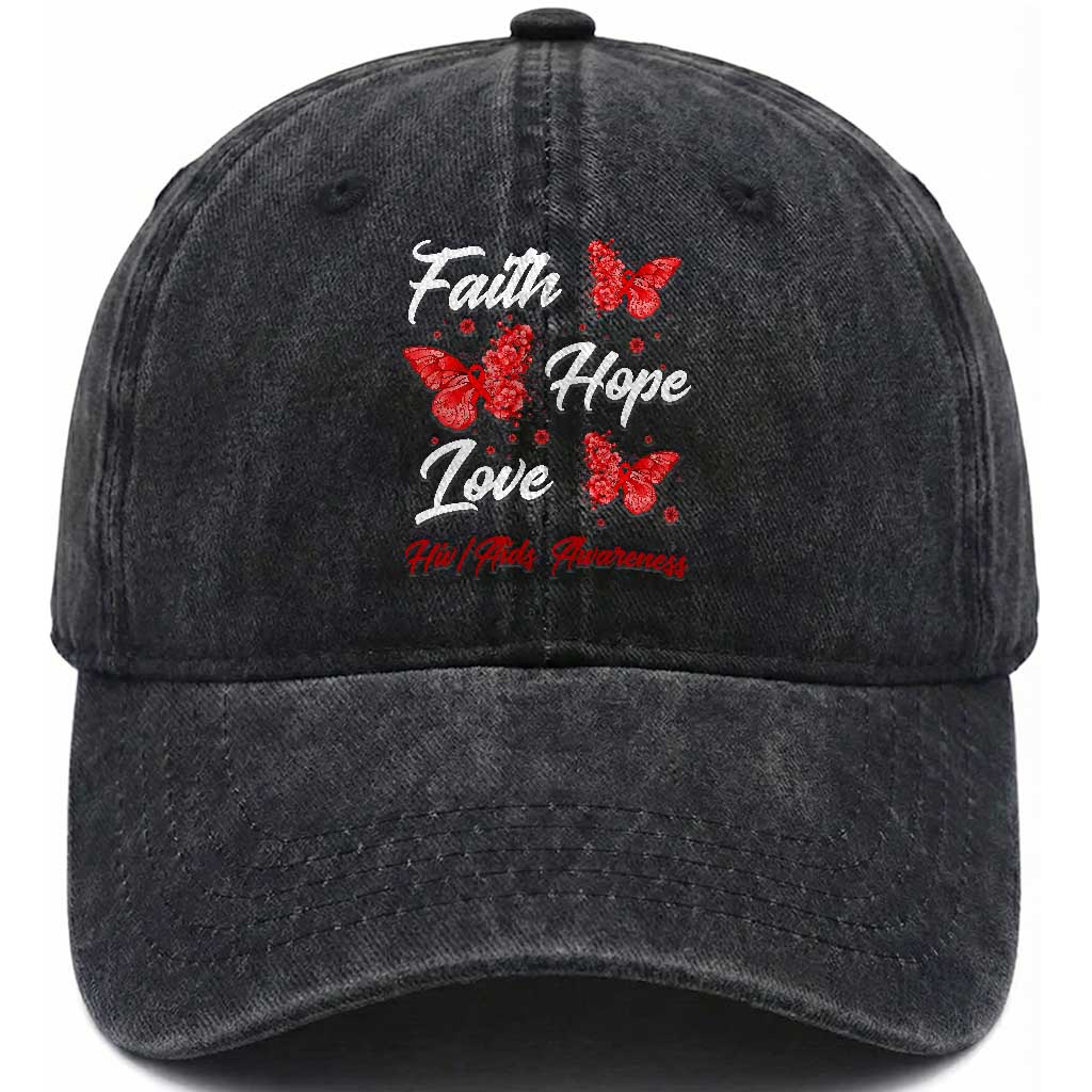 Faith Hope Love HIV AIDS Awareness Butterfly Gift Washed Cotton Baseball Cap