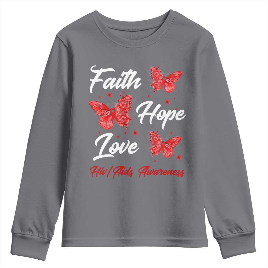 Faith Hope Love HIV AIDS Awareness Butterfly Gift Youth Sweatshirt - Wonder Print Shop