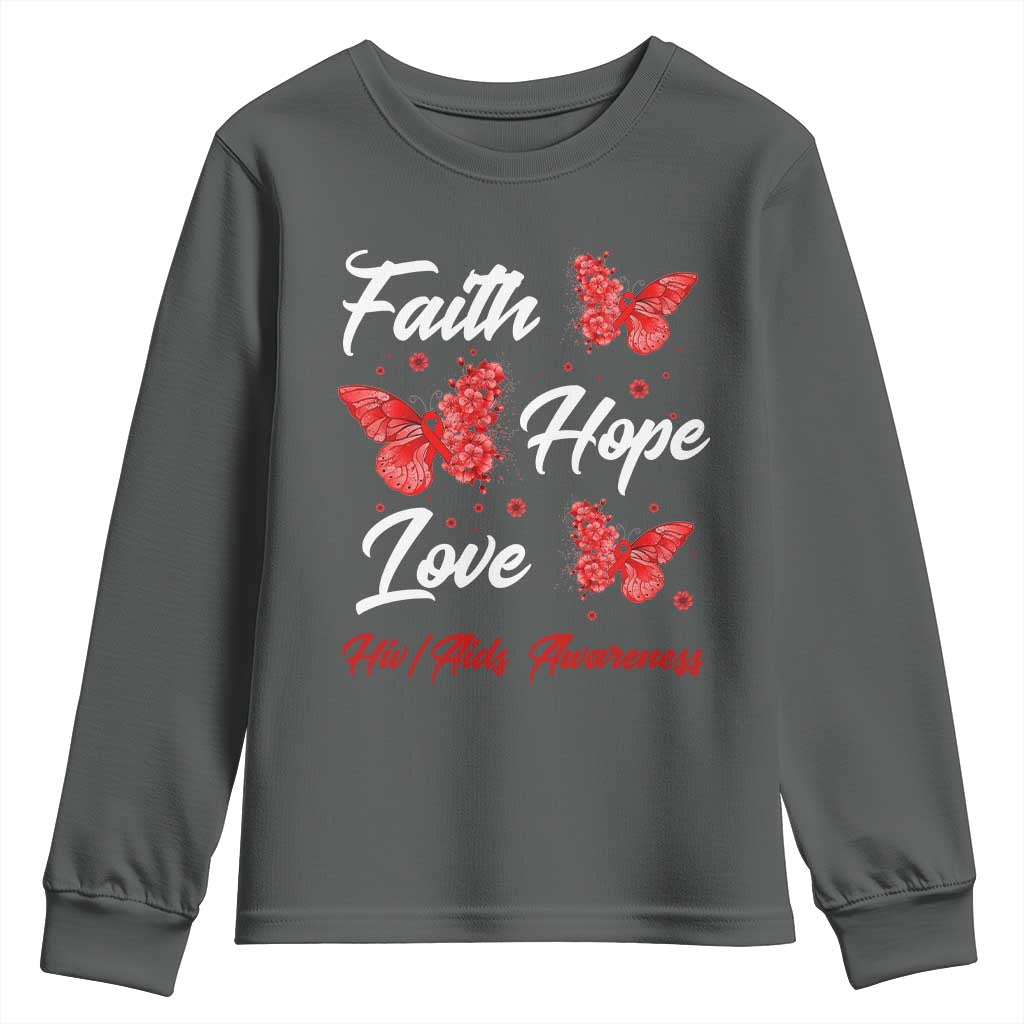 Faith Hope Love HIV AIDS Awareness Butterfly Gift Youth Sweatshirt - Wonder Print Shop