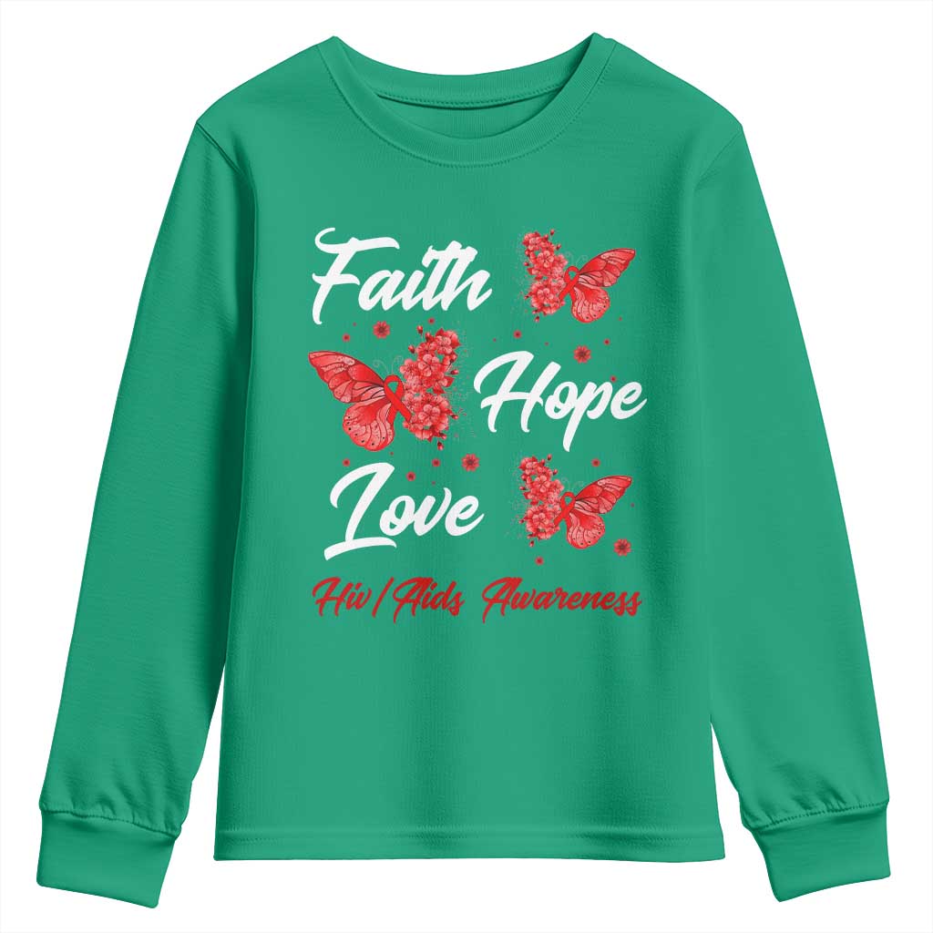 Faith Hope Love HIV AIDS Awareness Butterfly Gift Youth Sweatshirt - Wonder Print Shop