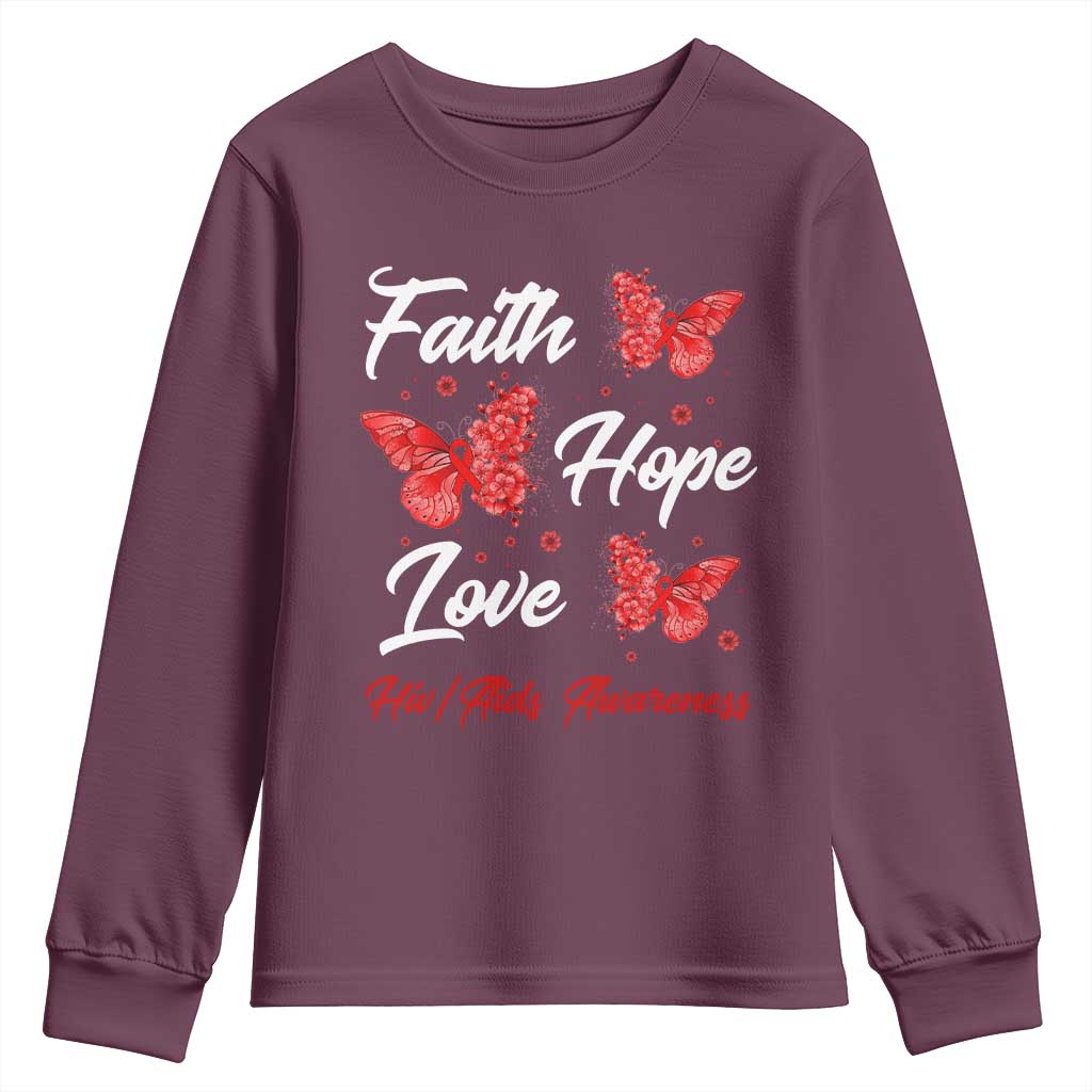 Faith Hope Love HIV AIDS Awareness Butterfly Gift Youth Sweatshirt - Wonder Print Shop
