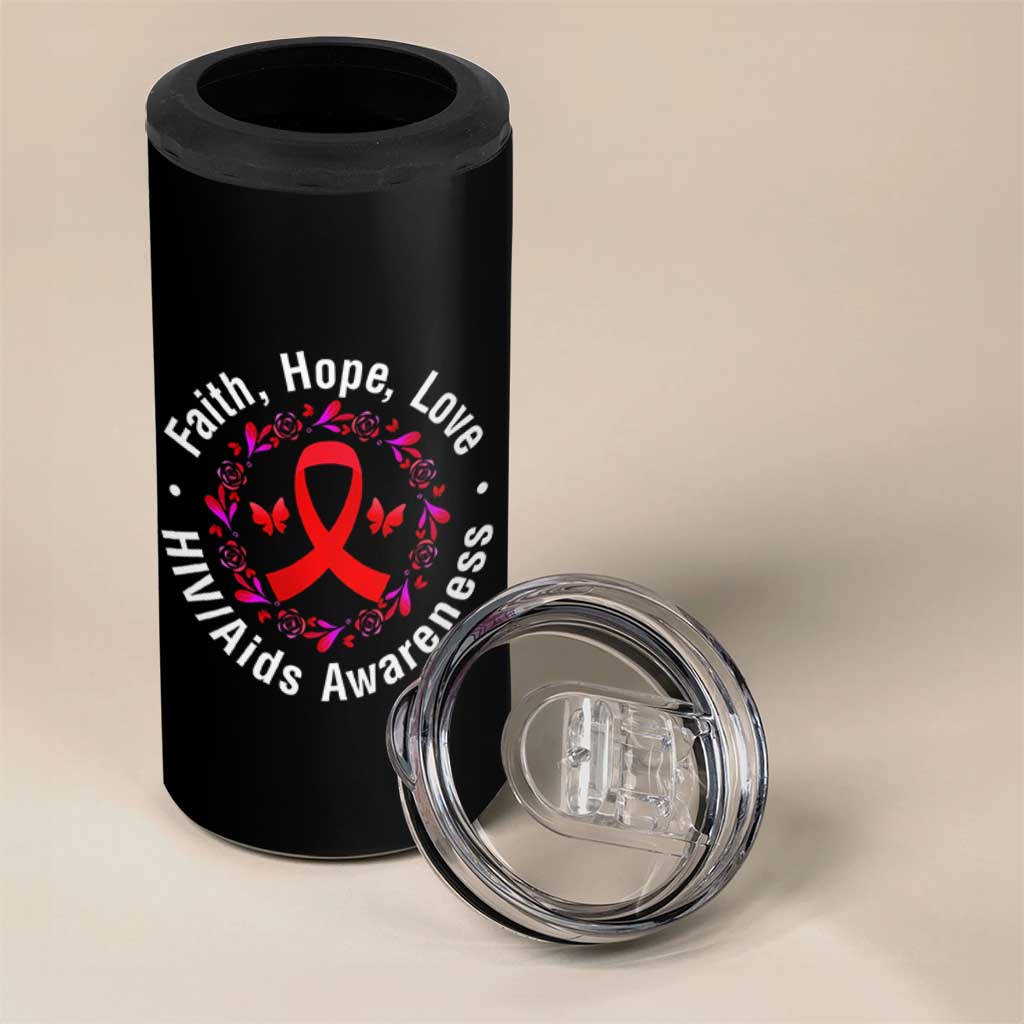 HIV Awareness Empowerment Gift 4 in 1 Can Cooler Tumbler Faith Hope Love - Wonder Print Shop
