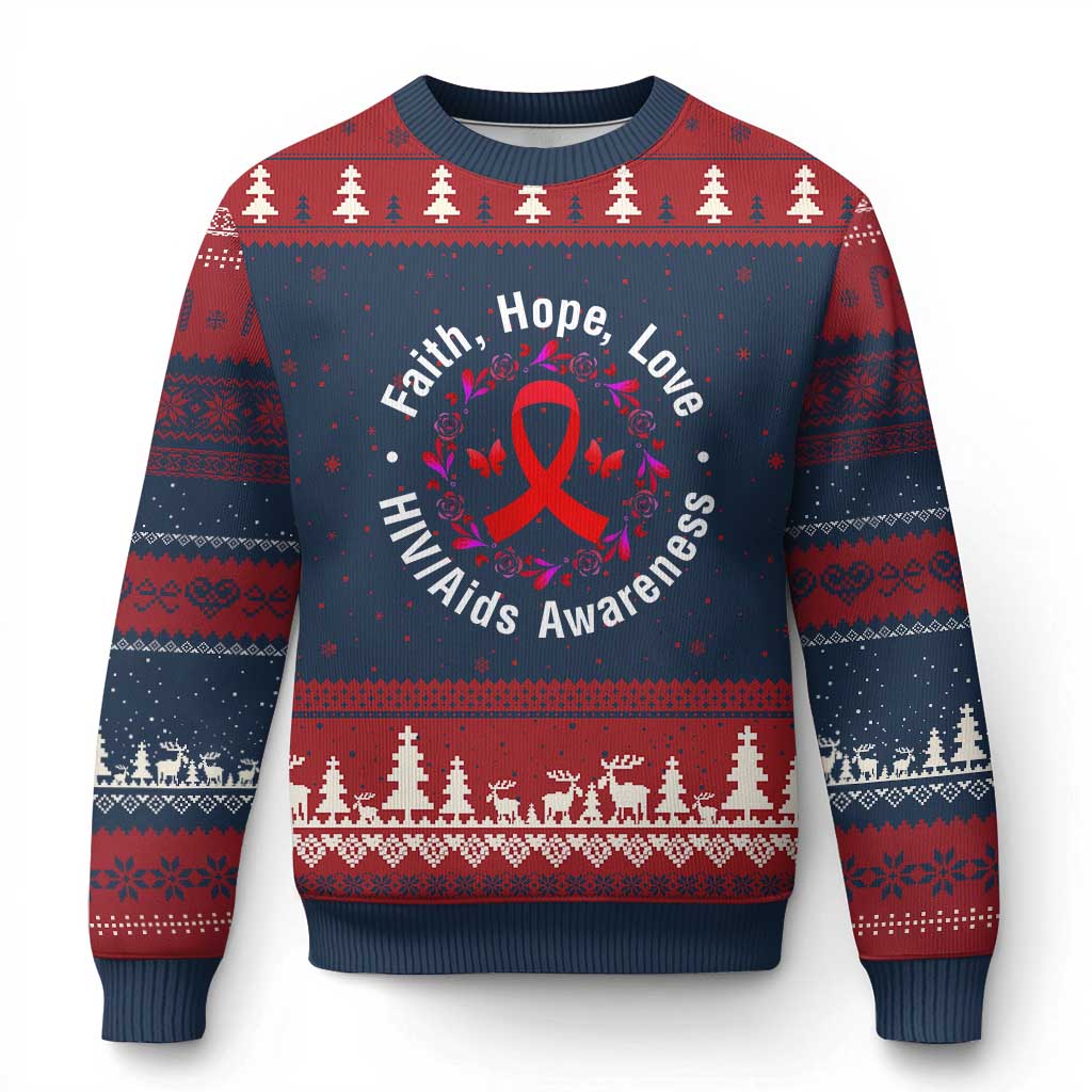 HIV Awareness Empowerment Gift Ugly Christmas Sweater Faith Hope Love - Wonder Print Shop