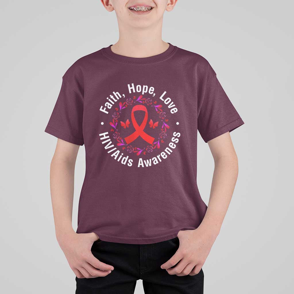 HIV Awareness Empowerment Gift T Shirt For Kid Faith Hope Love - Wonder Print Shop
