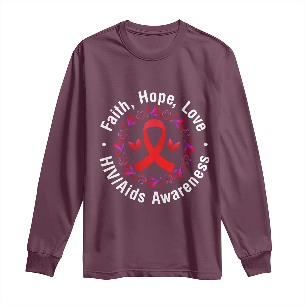 HIV Awareness Empowerment Gift Long Sleeve Shirt Faith Hope Love - Wonder Print Shop
