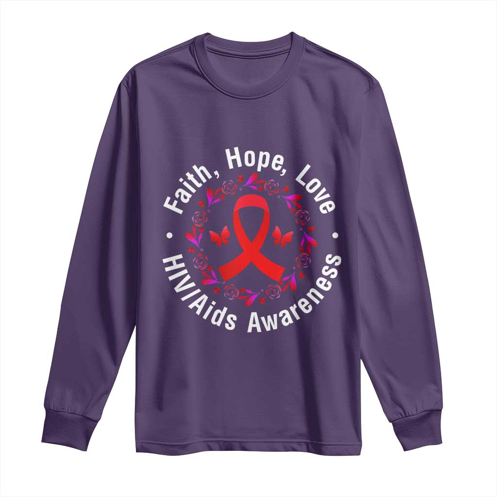 HIV Awareness Empowerment Gift Long Sleeve Shirt Faith Hope Love - Wonder Print Shop