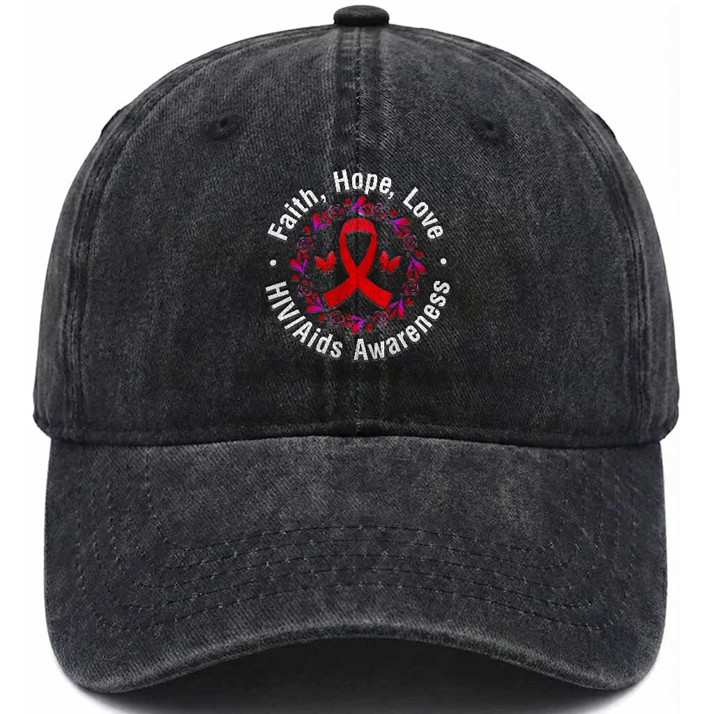 HIV Awareness Empowerment Gift Washed Cotton Baseball Cap Faith Hope Love