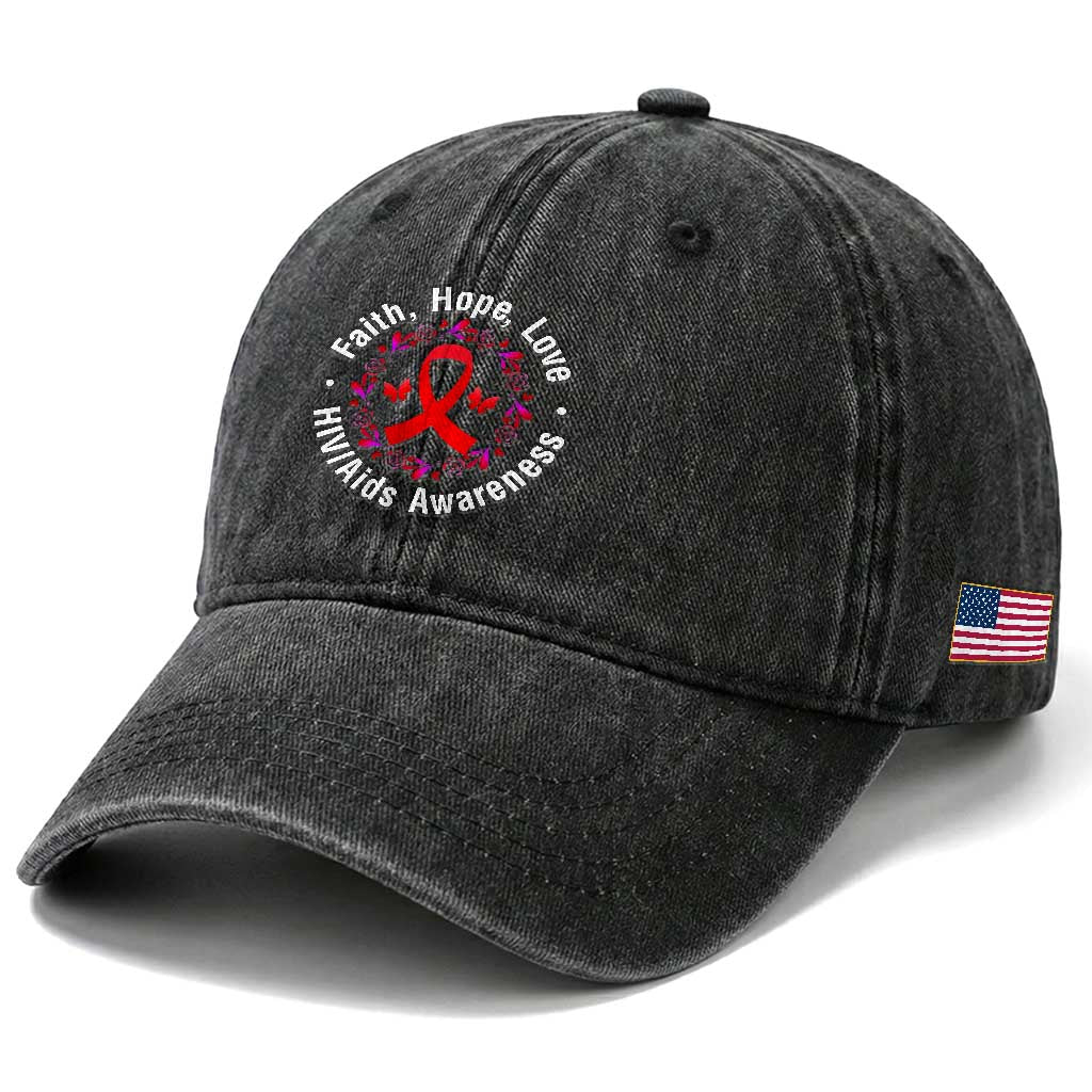 HIV Awareness Empowerment Gift Washed Cotton Baseball Cap Faith Hope Love
