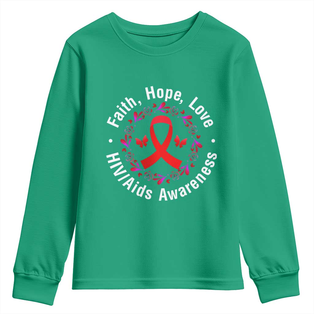 HIV Awareness Empowerment Gift Youth Sweatshirt Faith Hope Love - Wonder Print Shop