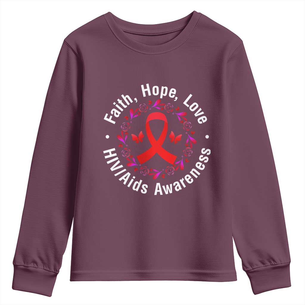 HIV Awareness Empowerment Gift Youth Sweatshirt Faith Hope Love - Wonder Print Shop