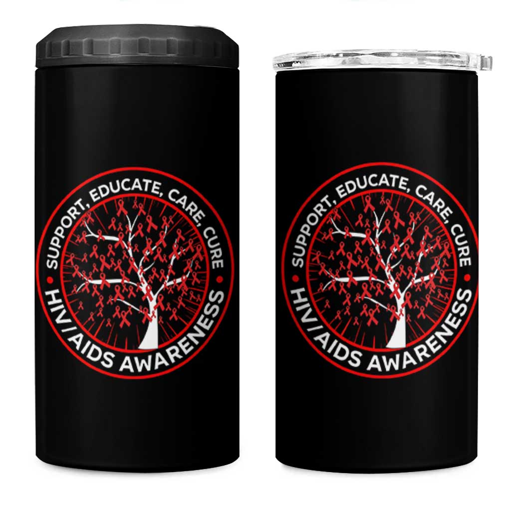 HIV AIDS Awareness Empowerment Gift 4 in 1 Can Cooler Tumbler Support Educate Care Cure - Wonder Print Shop