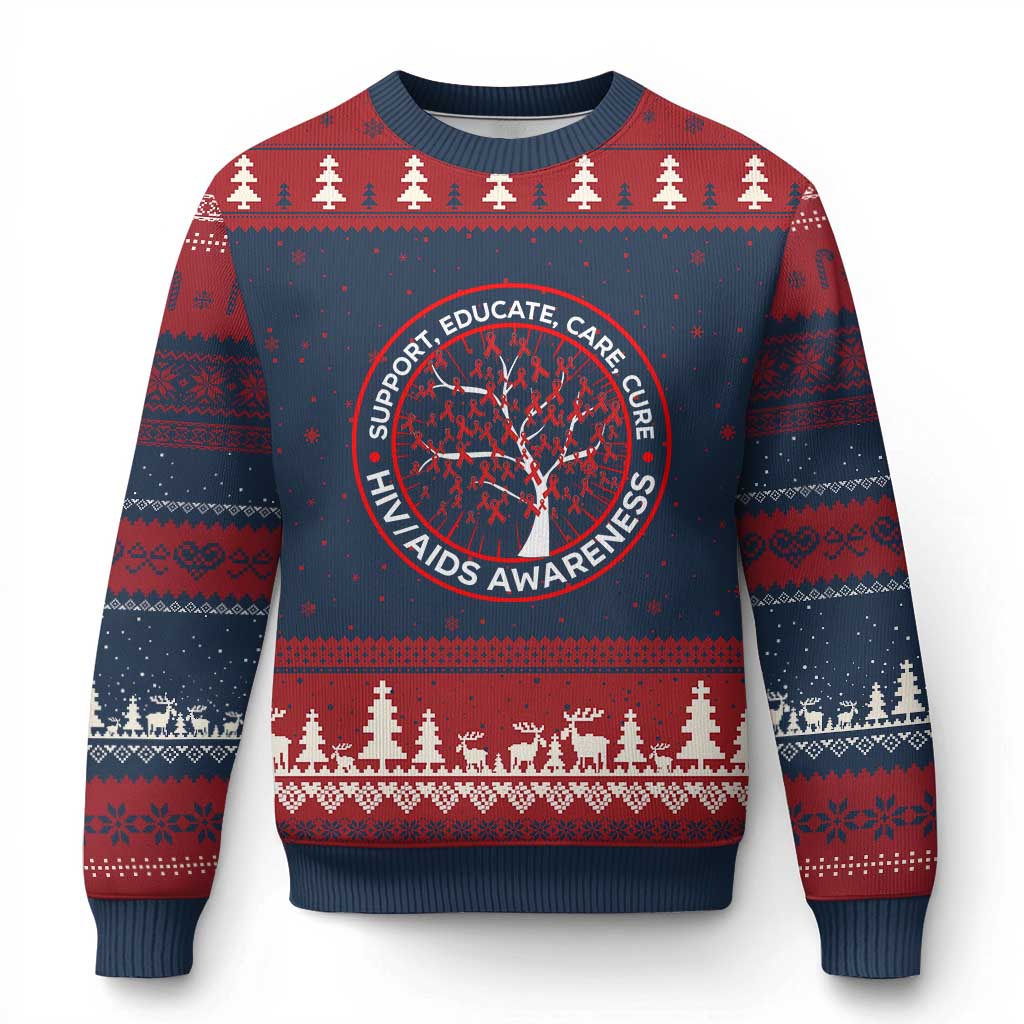 HIV AIDS Awareness Empowerment Gift Ugly Christmas Sweater Support Educate Care Cure - Wonder Print Shop