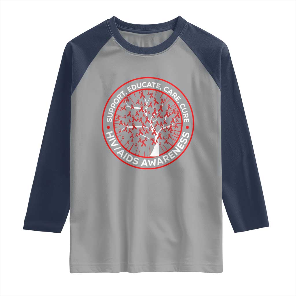 HIV AIDS Awareness Empowerment Gift Raglan Shirt Support Educate Care Cure - Wonder Print Shop