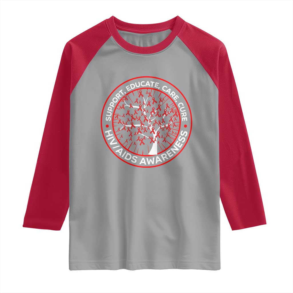 HIV AIDS Awareness Empowerment Gift Raglan Shirt Support Educate Care Cure - Wonder Print Shop