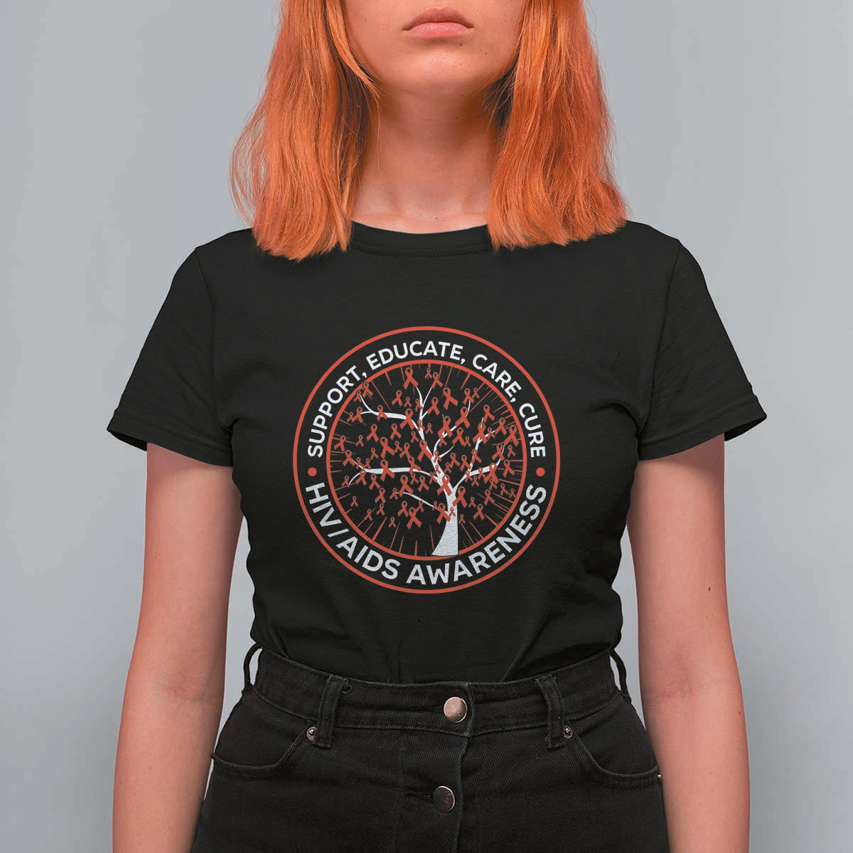 HIV AIDS Awareness Empowerment Gift T Shirt For Women Support Educate Care Cure - Wonder Print Shop