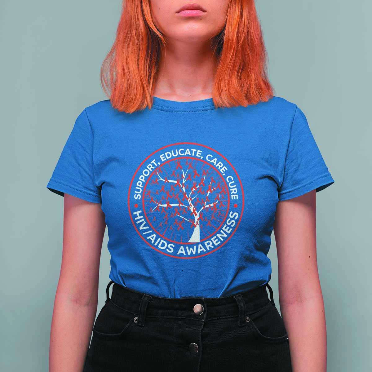 HIV AIDS Awareness Empowerment Gift T Shirt For Women Support Educate Care Cure - Wonder Print Shop