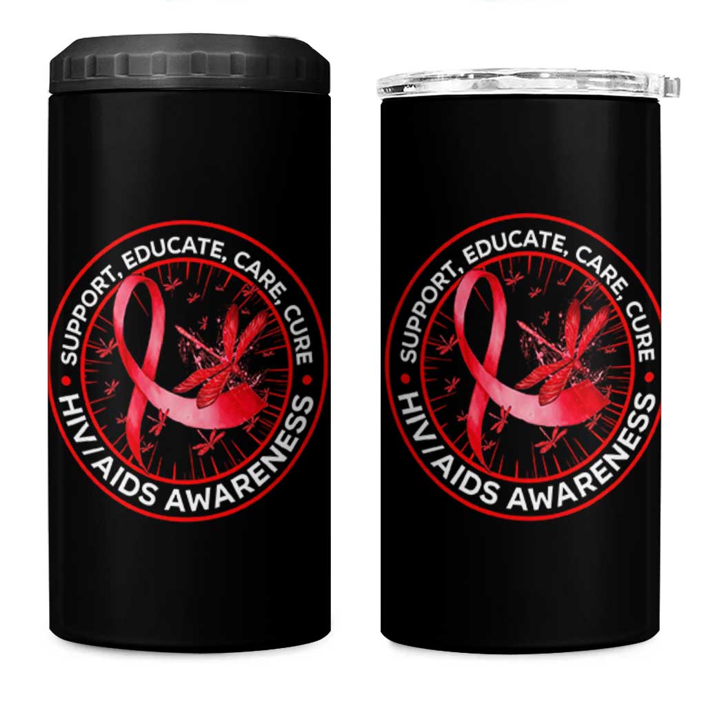 Support Educate Care Cure 4 in 1 Can Cooler Tumbler HIV Awareness Month Gift - Wonder Print Shop