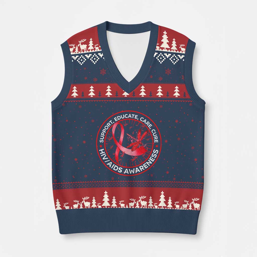 Support Educate Care Cure V-Neck Knit Sweater Vest HIV Awareness Month Gift - Wonder Print Shop