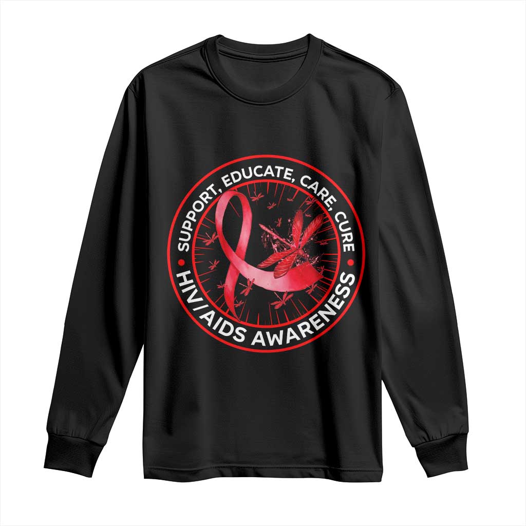 Support Educate Care Cure Long Sleeve Shirt HIV Awareness Month Gift - Wonder Print Shop
