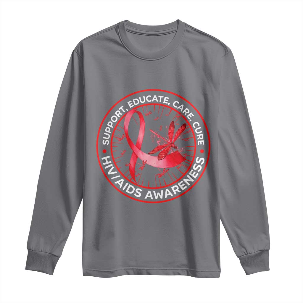 Support Educate Care Cure Long Sleeve Shirt HIV Awareness Month Gift - Wonder Print Shop