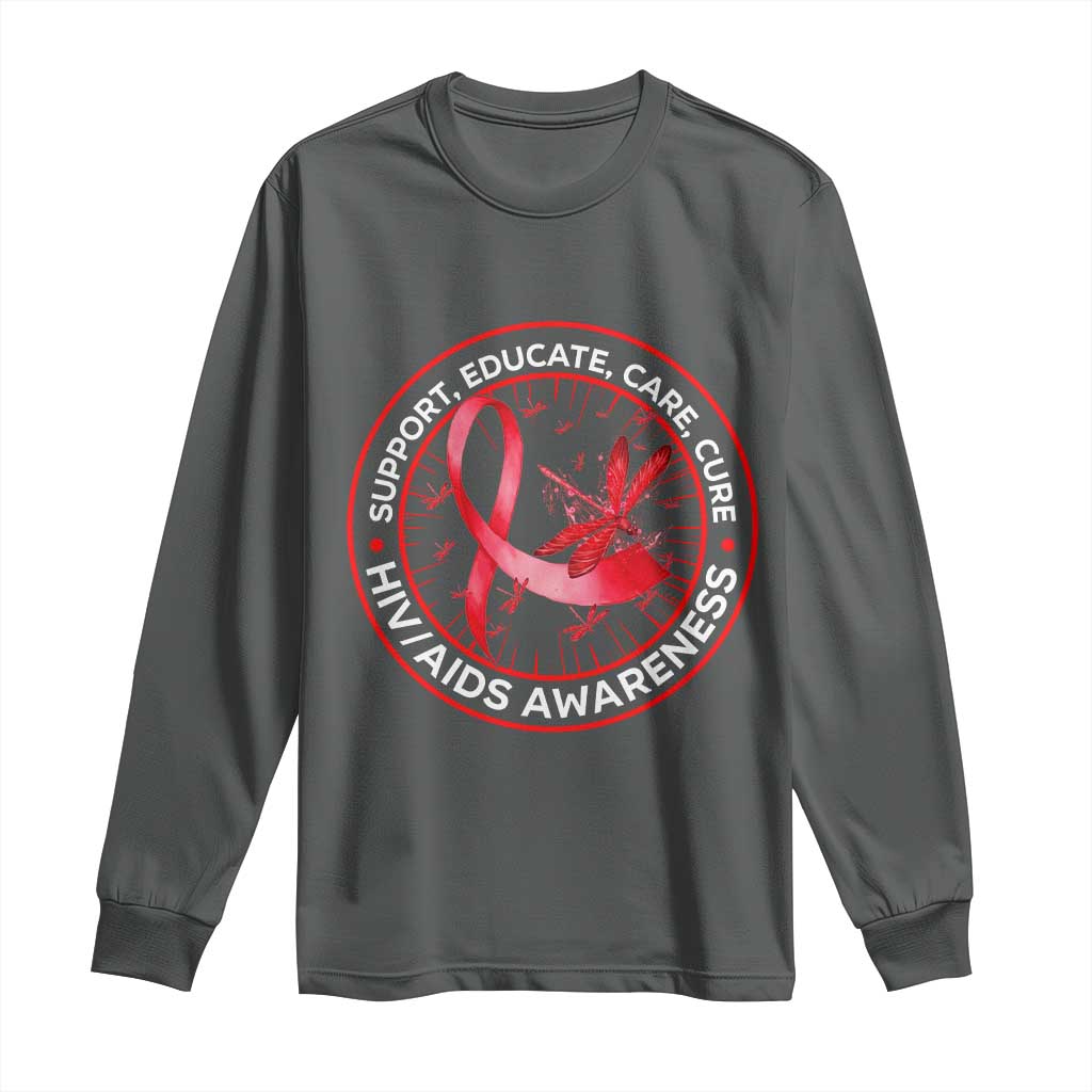Support Educate Care Cure Long Sleeve Shirt HIV Awareness Month Gift - Wonder Print Shop