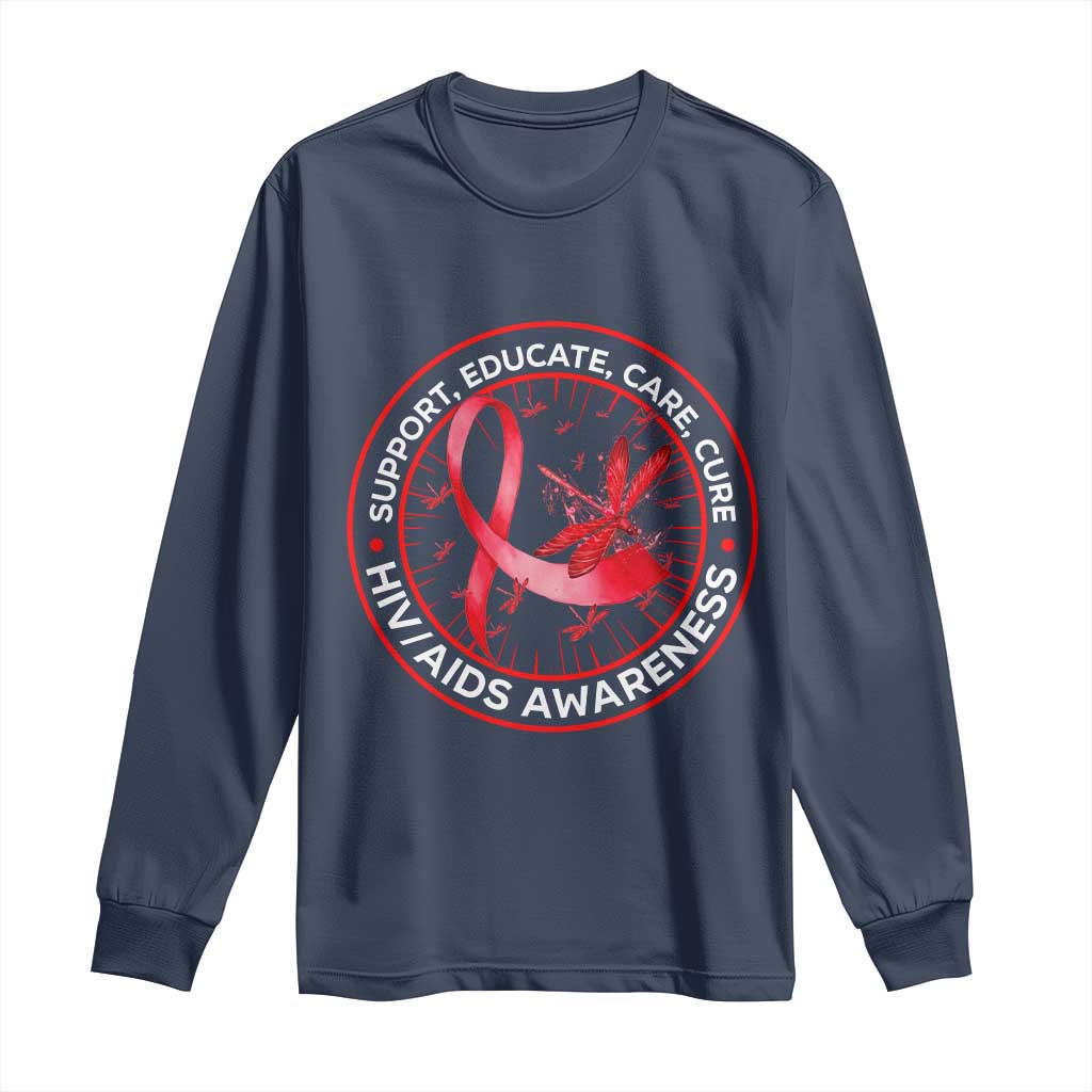Support Educate Care Cure Long Sleeve Shirt HIV Awareness Month Gift - Wonder Print Shop