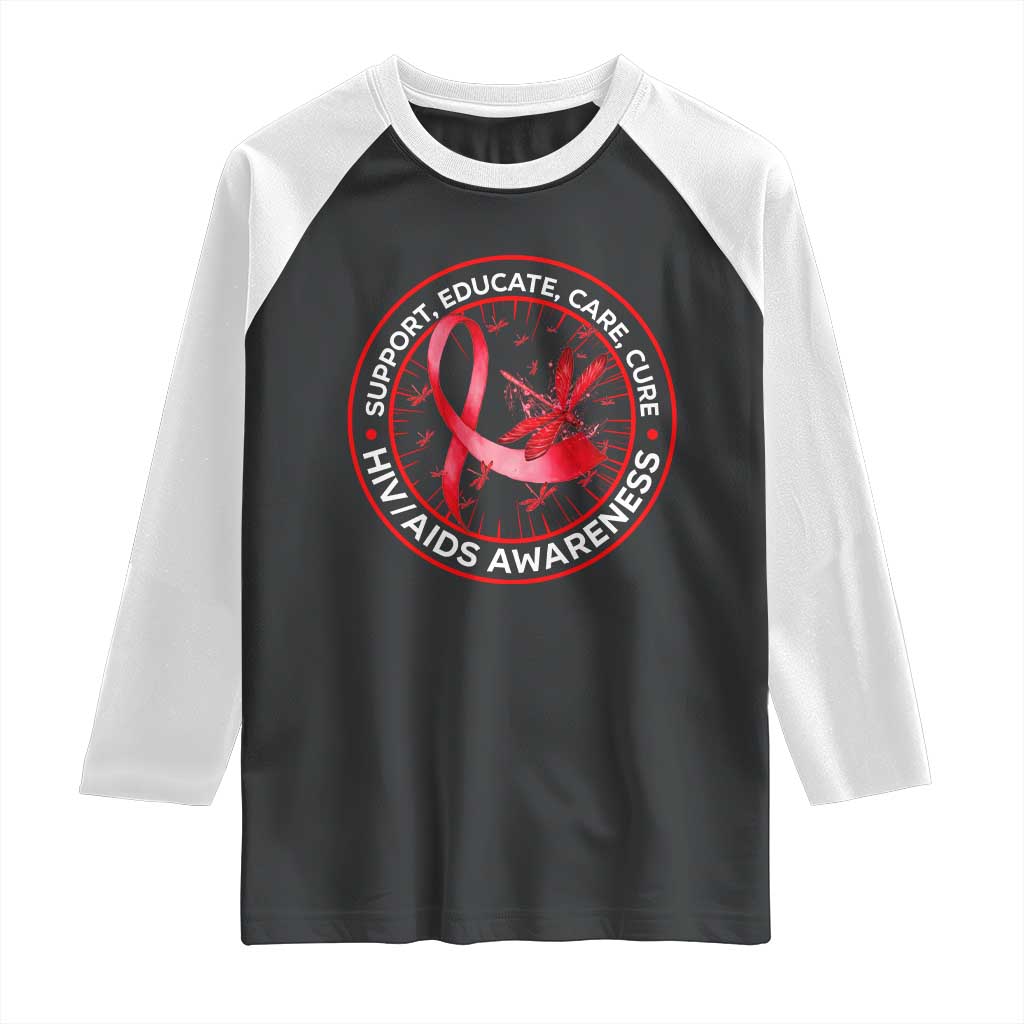 Support Educate Care Cure Raglan Shirt HIV Awareness Month Gift - Wonder Print Shop