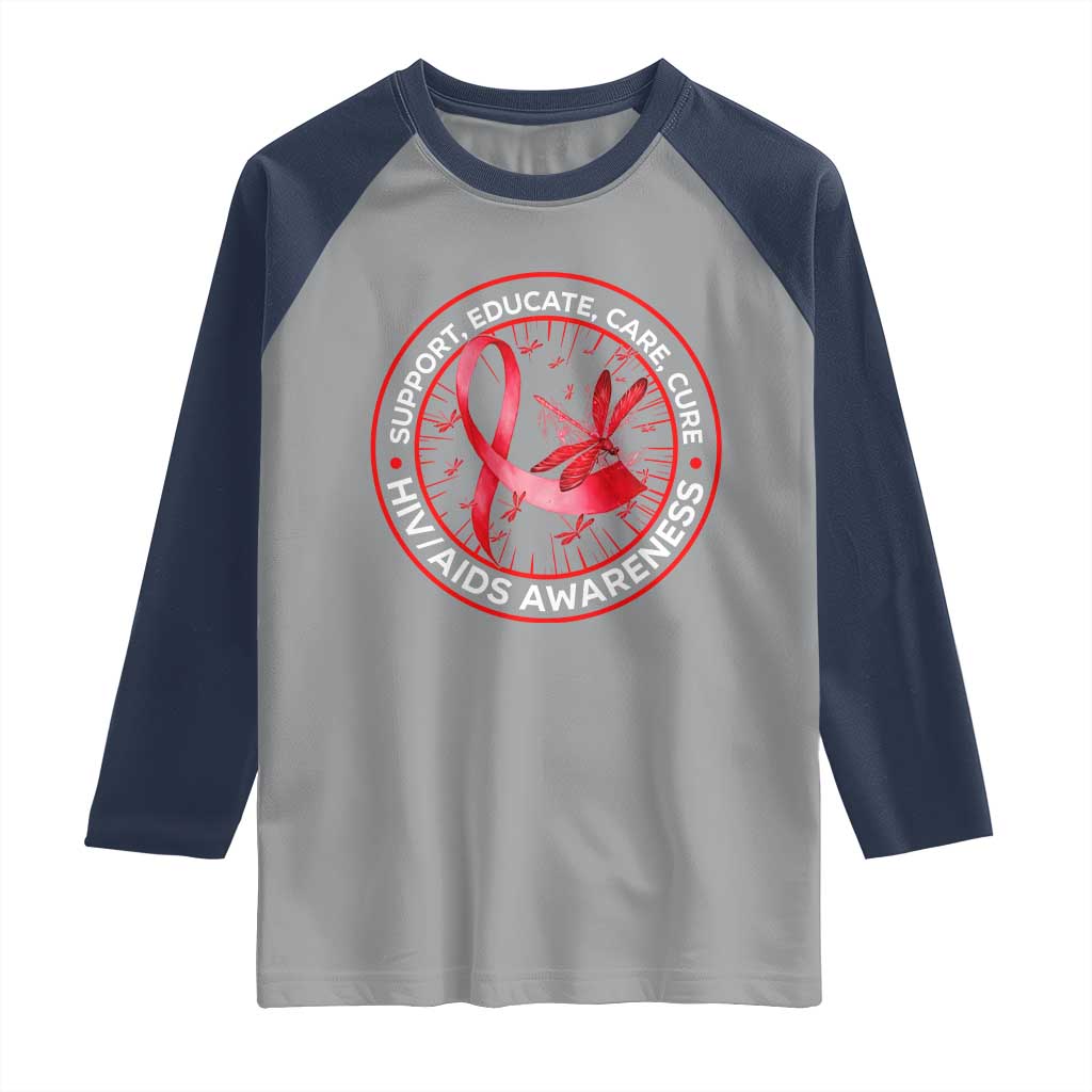 Support Educate Care Cure Raglan Shirt HIV Awareness Month Gift - Wonder Print Shop