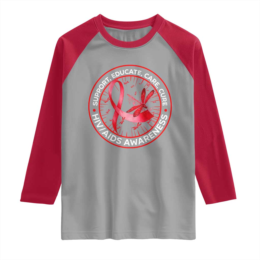 Support Educate Care Cure Raglan Shirt HIV Awareness Month Gift - Wonder Print Shop