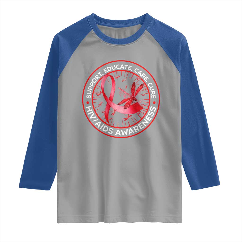 Support Educate Care Cure Raglan Shirt HIV Awareness Month Gift - Wonder Print Shop