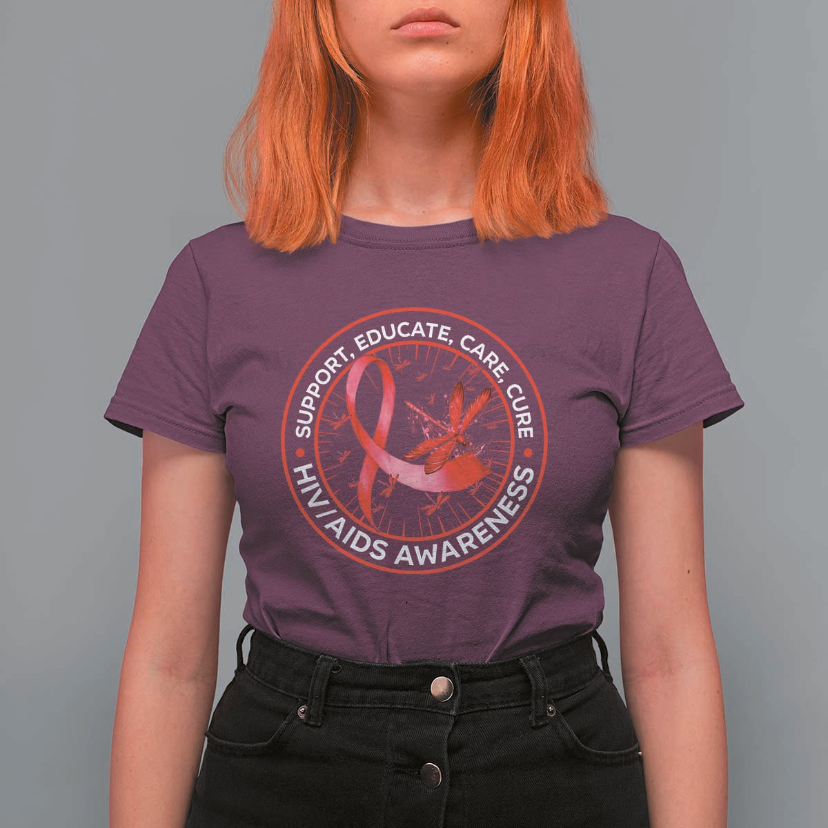 Support Educate Care Cure T Shirt For Women HIV Awareness Month Gift - Wonder Print Shop