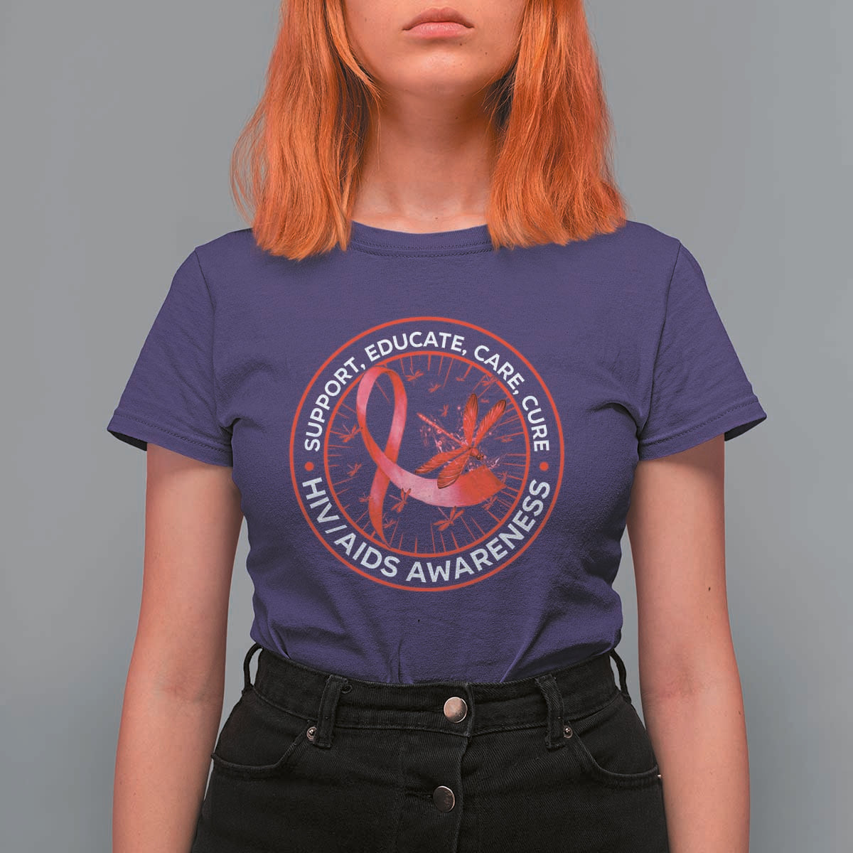 Support Educate Care Cure T Shirt For Women HIV Awareness Month Gift - Wonder Print Shop