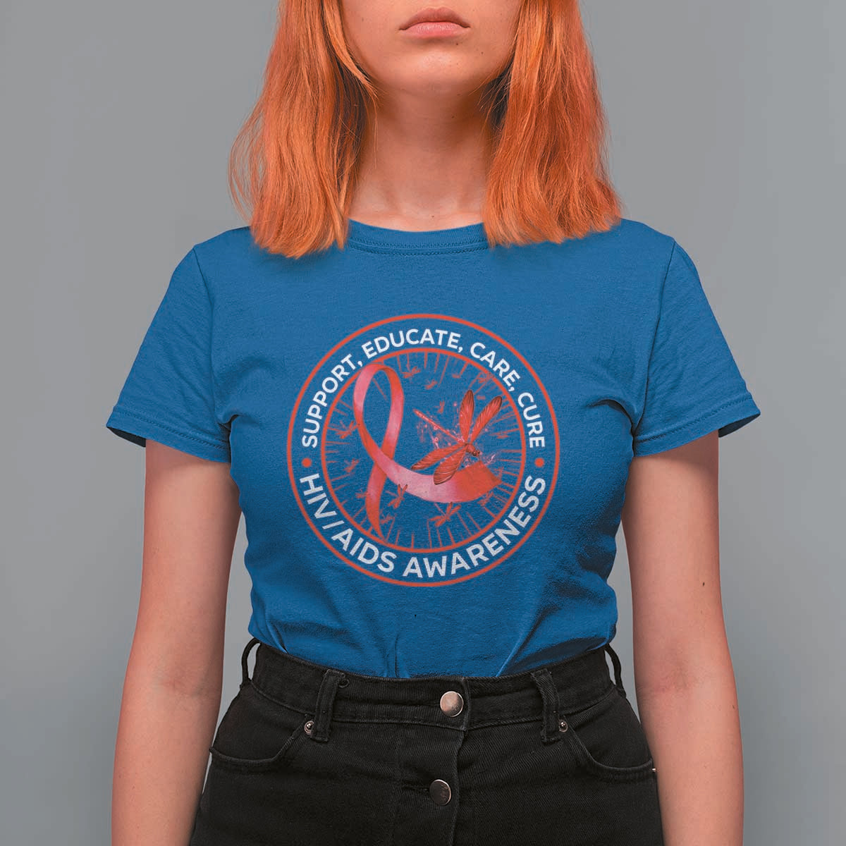 Support Educate Care Cure T Shirt For Women HIV Awareness Month Gift - Wonder Print Shop