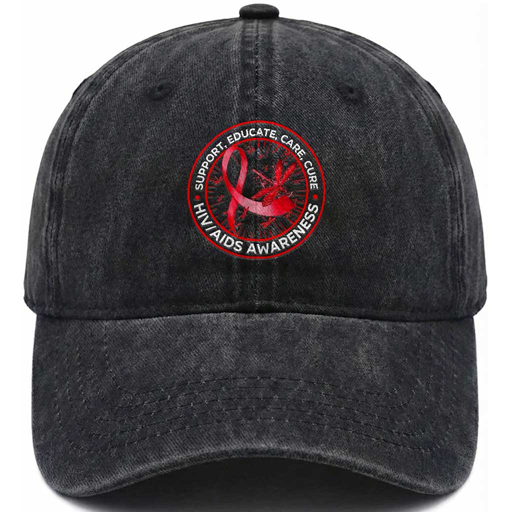 Support Educate Care Cure Washed Cotton Baseball Cap HIV Awareness Month Gift