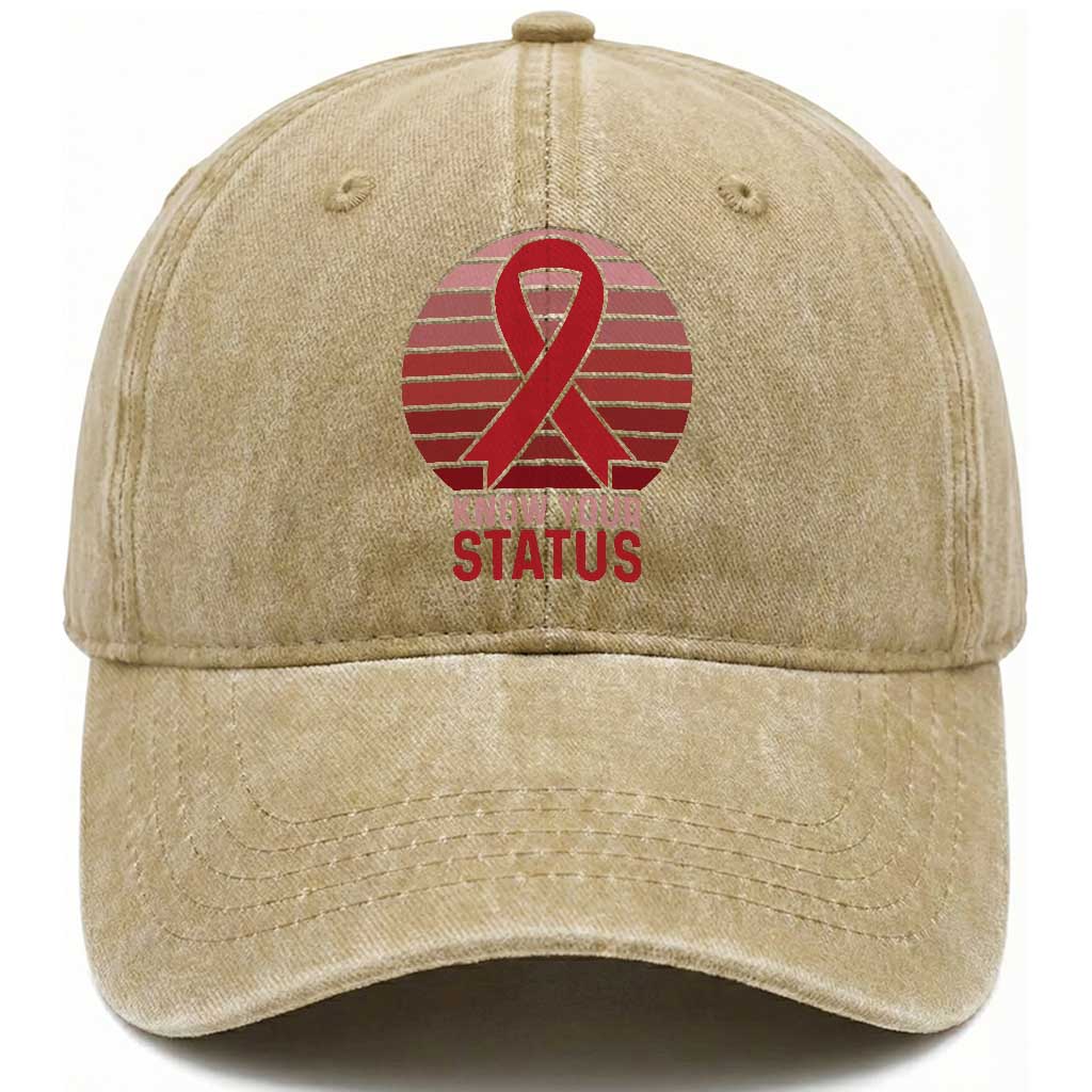 Know Your Status HIV Awareness Washed Cotton Baseball Cap World Aids Day Gift