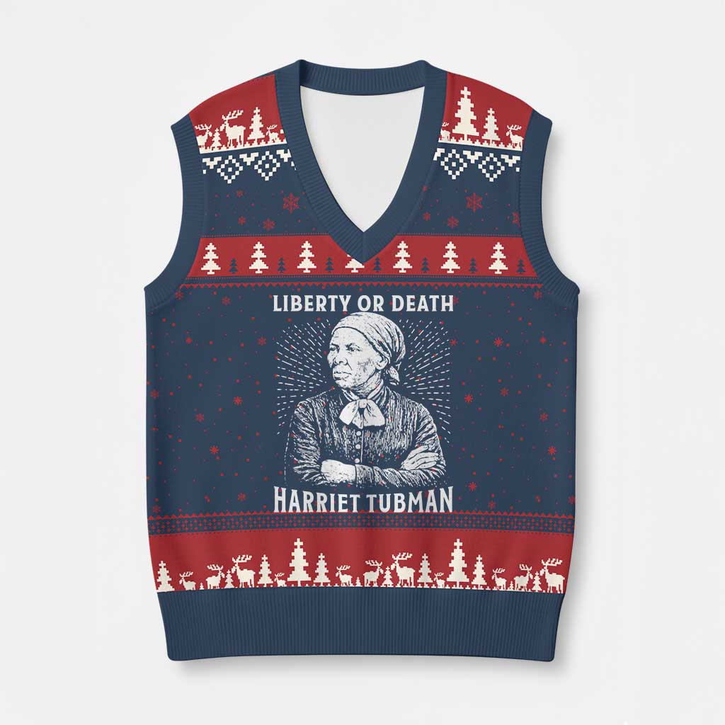 Harriet Tubman Liberty Or Death V-Neck Knit Sweater Vest Female Empowerment History Gift - Wonder Print Shop