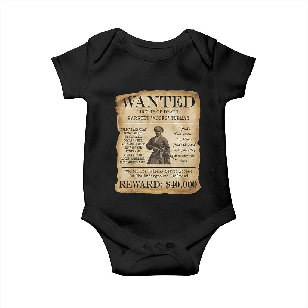 Vintage Harriet Tubman Poster Baby Onesie Wanted For Helping Slaves Escape - Wonder Print Shop