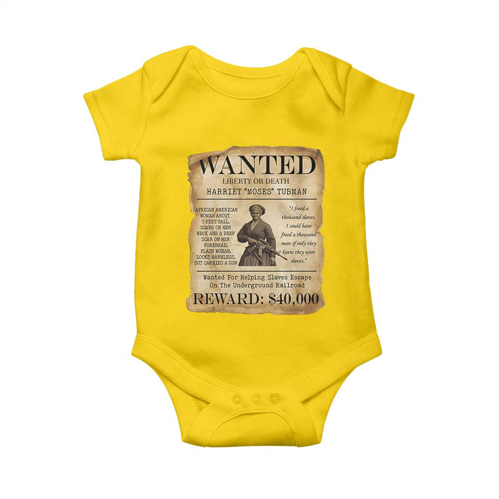 Vintage Harriet Tubman Poster Baby Onesie Wanted For Helping Slaves Escape - Wonder Print Shop