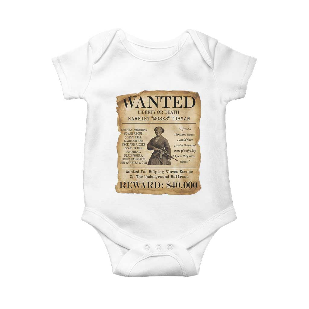 Vintage Harriet Tubman Poster Baby Onesie Wanted For Helping Slaves Escape - Wonder Print Shop