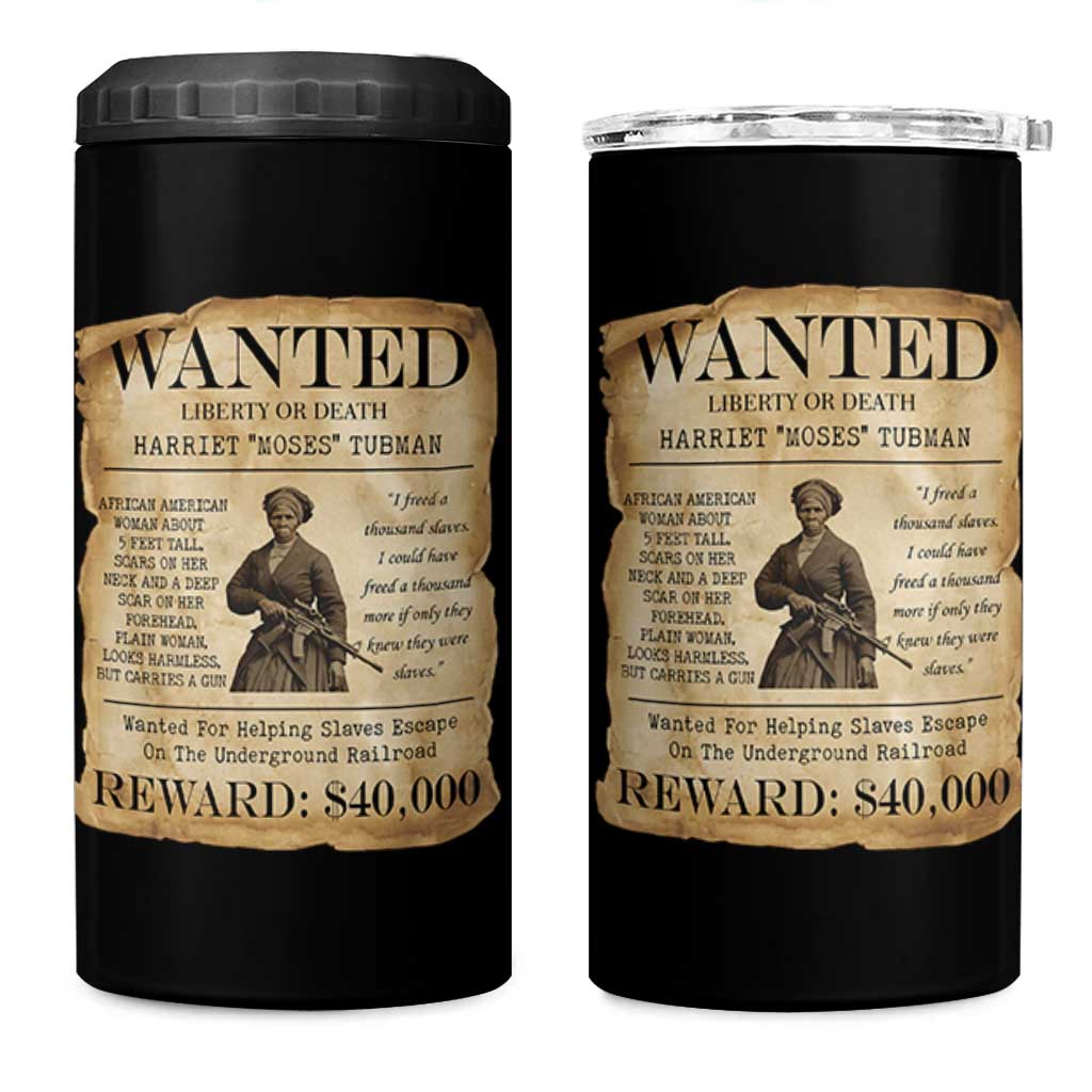 Vintage Harriet Tubman Poster 4 in 1 Can Cooler Tumbler Wanted For Helping Slaves Escape - Wonder Print Shop