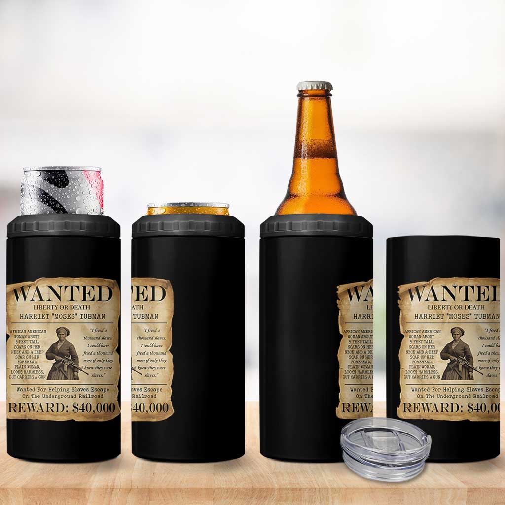 Vintage Harriet Tubman Poster 4 in 1 Can Cooler Tumbler Wanted For Helping Slaves Escape - Wonder Print Shop