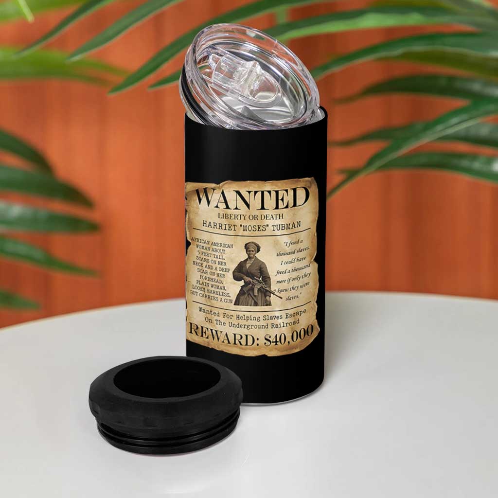 Vintage Harriet Tubman Poster 4 in 1 Can Cooler Tumbler Wanted For Helping Slaves Escape - Wonder Print Shop