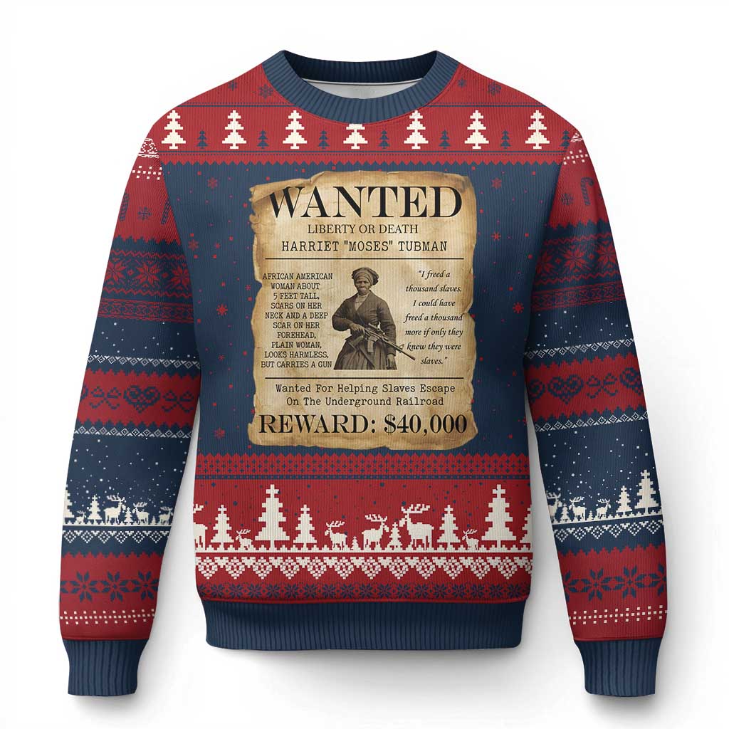 Vintage Harriet Tubman Poster Ugly Christmas Sweater Wanted For Helping Slaves Escape - Wonder Print Shop