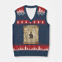Vintage Harriet Tubman Poster V-Neck Knit Sweater Vest Wanted For Helping Slaves Escape - Wonder Print Shop